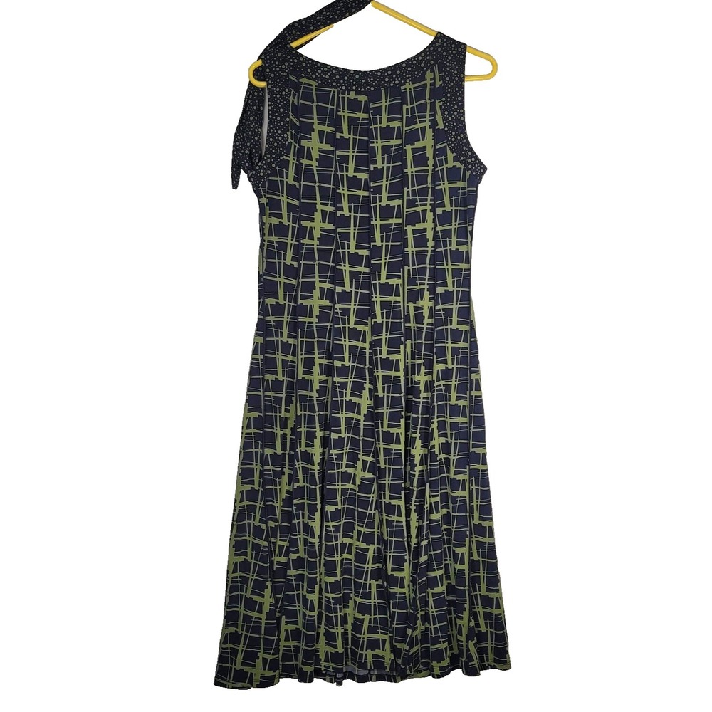 Perceptions New York Dress Womens M Blue Green Sleeveless Midi Tie‎ Waist Career - Picture 5 of 13